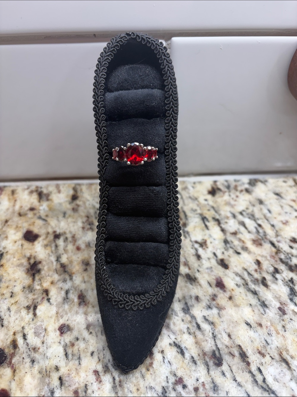 925 Silver Ring with Red Gem Accent
